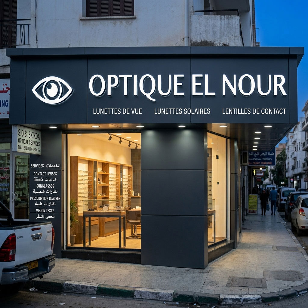 Enseigne lumineuse Optique El Nour — Brand Up Algérie