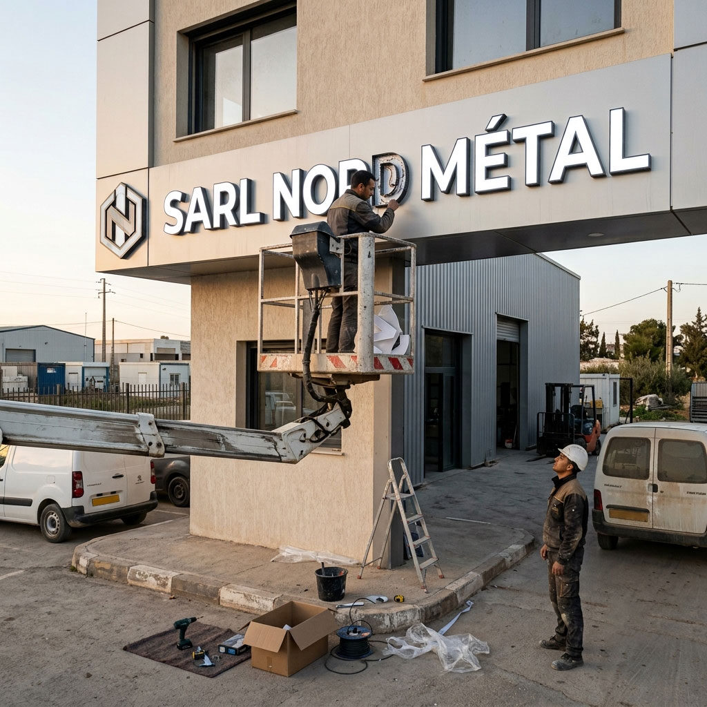 Pose d'enseigne lumineuse SARL Nord Métal — Brand Up Algérie
