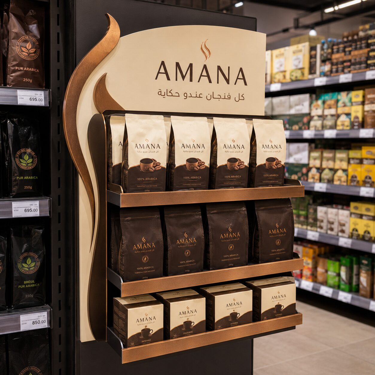 Comptoir PLV café Amana — Brand Up Algérie