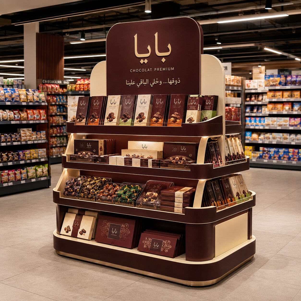 Stand îlot promotionnel Baya réalisé par Brand Up pour un salon