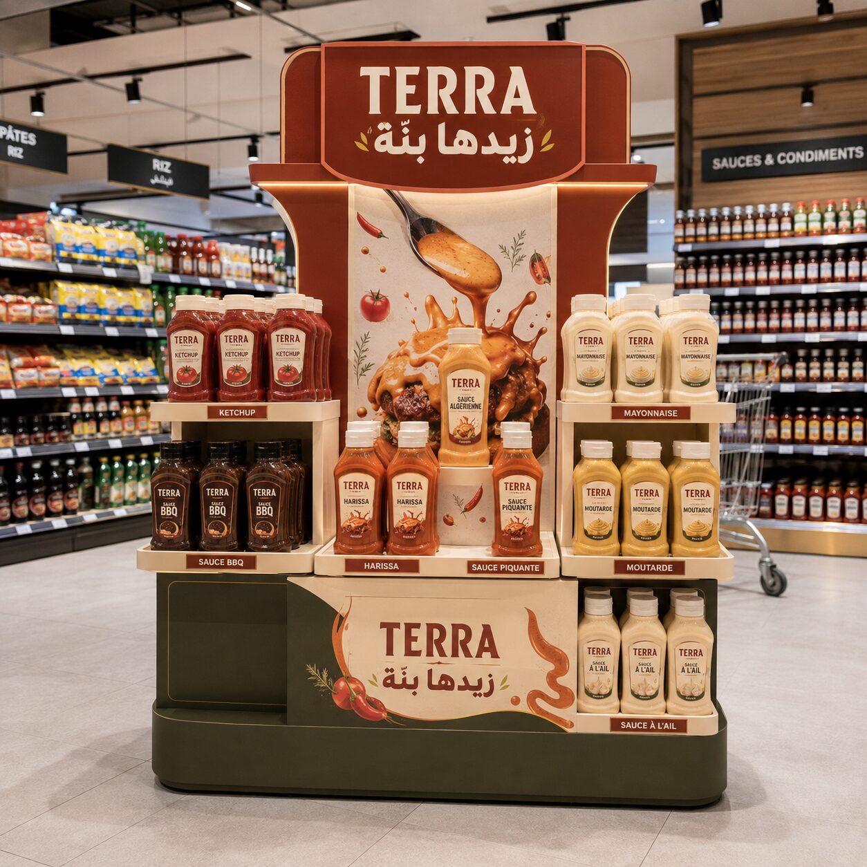 Stand îlot promotionnel Terra réalisé par Brand Up pour un salon