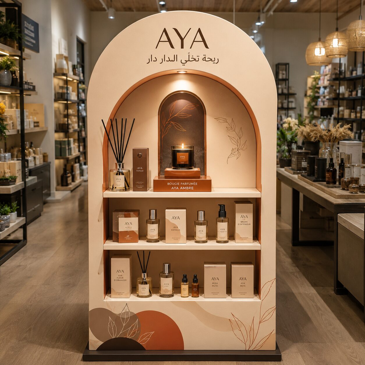 Présentoir PLV parfums d'intérieur Aya — Brand Up Algérie