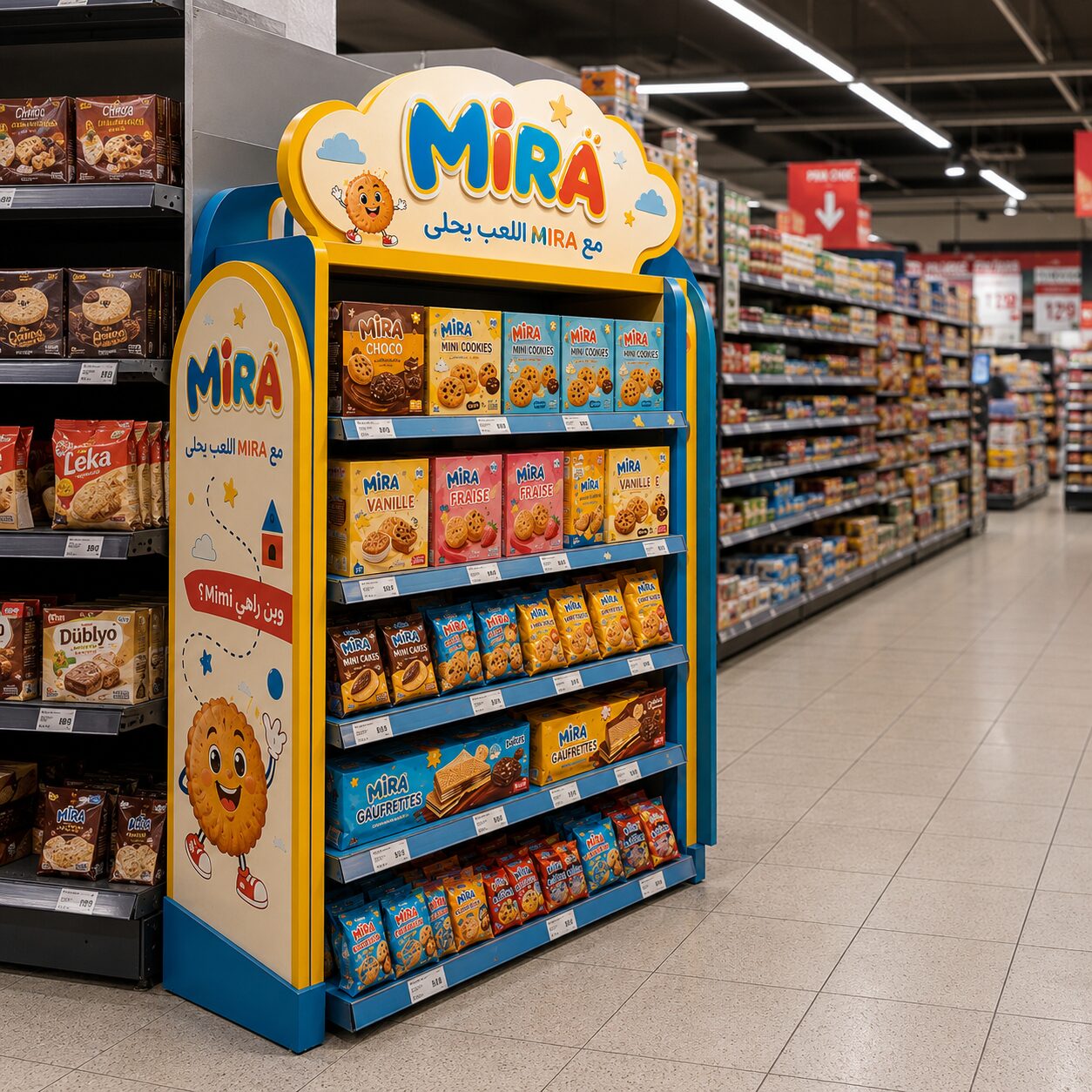 Présentoir PLV biscuits Mira — Brand Up Algérie